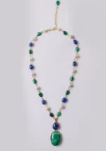 Long necklace - one-of-a-kind piece - Lapis & Malachite - “rain of pearls”
