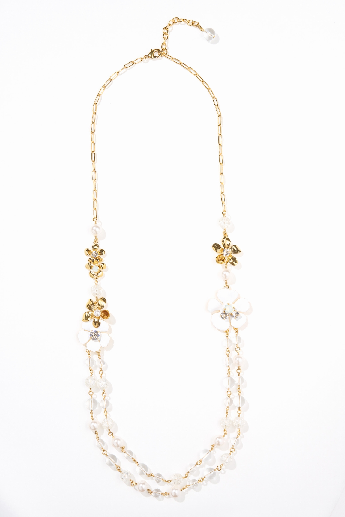 ISC23-BLANC-1 COLLIER PERLES & FLEURS ISCHIA BLANC