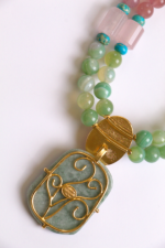 Collier pièce unique « jade et rosée » – Jade et quartz rose – Image 2