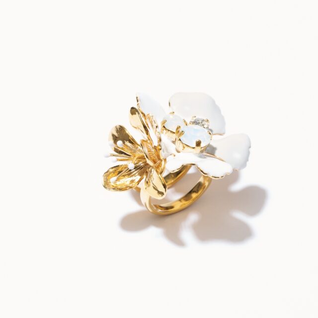 BAGUE DOUBLE FLEURS ISCHIA BLANC