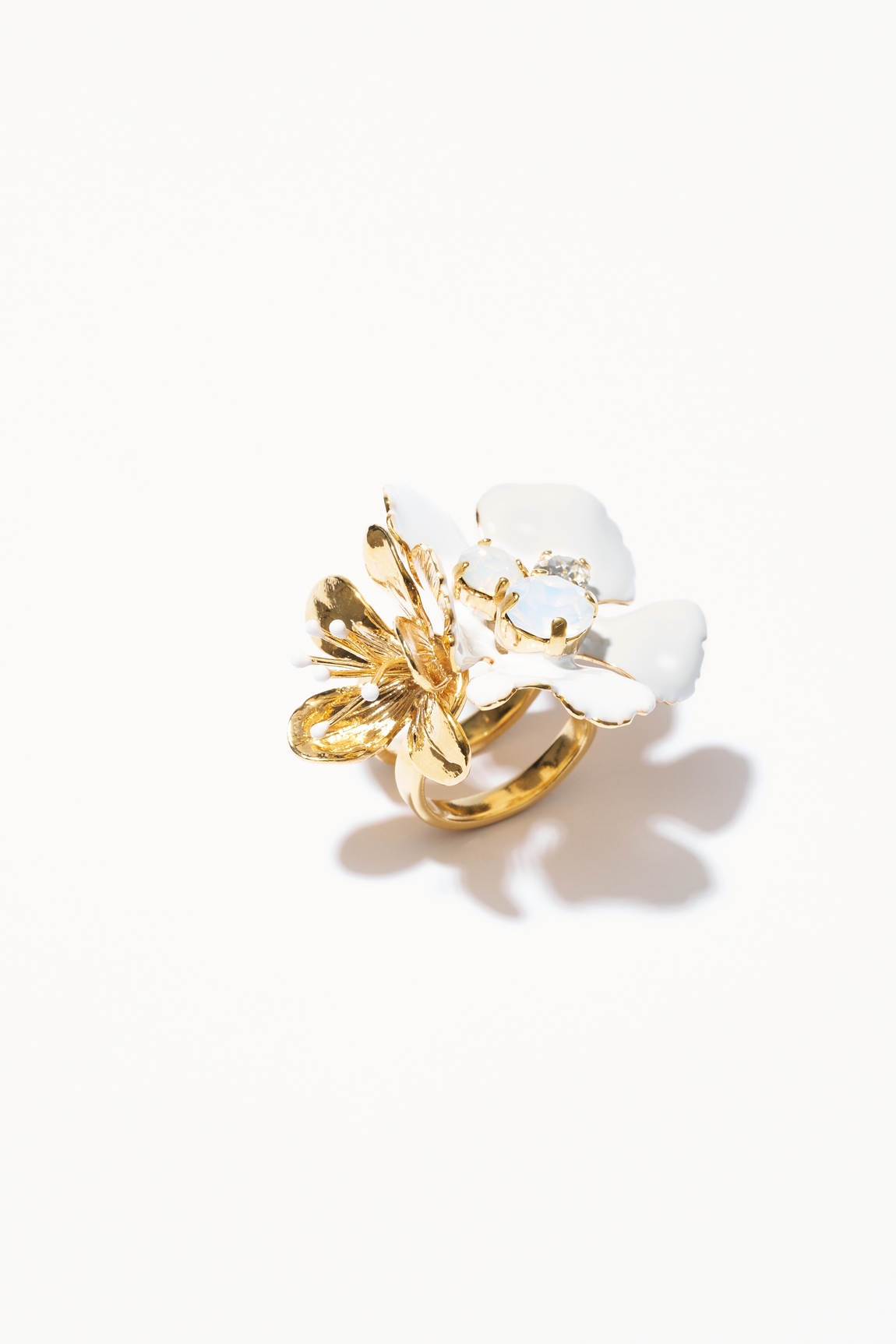 ISC52-BLANC-1 BAGUE DOUBLE FLEURS ISCHIA BLANC