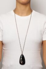 COLLIER CHAINE PENDENTIF WAVES AGT NOIR