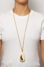 COLLIER CHAINE PENDENTIF WAVES DORE BLANC