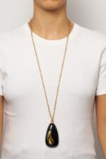 COLLIER CHAINE PENDENTIF WAVES DORE NOIR