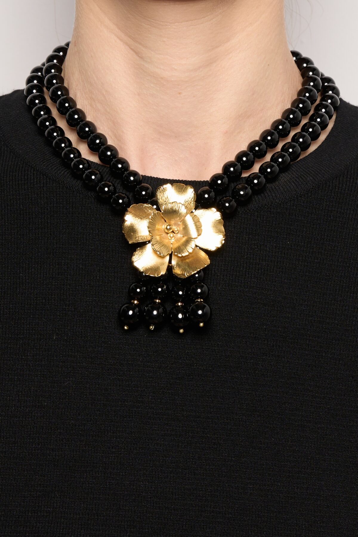 COLLIER DOUBLE RANGS MAGNOLIA NOIR