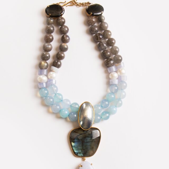 COLLIER LABRADORITE AGATE BLEU