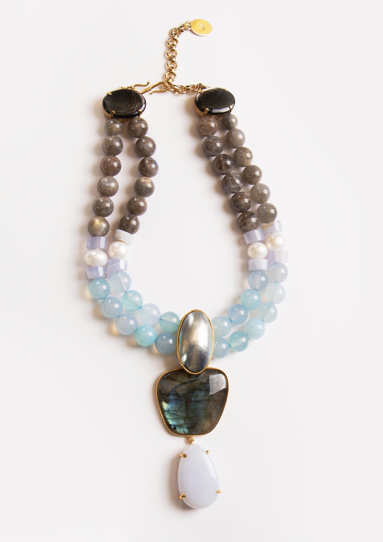 PU2-13--1 COLLIER LABRADORITE AGATE BLEU