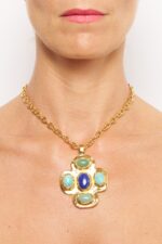 COLLIER MEDAILLON NEW GEMS BLEU/VERT