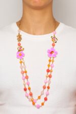 COLLIER PERLES & FLEURS ISCHIA ROSE VERT