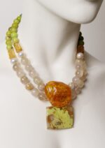 COLLIER QUARTZ RUTILE AMBRE .