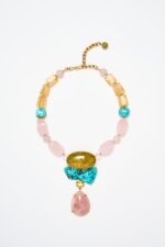 COLLIER TURQUOISE QUARTZ ROSE .