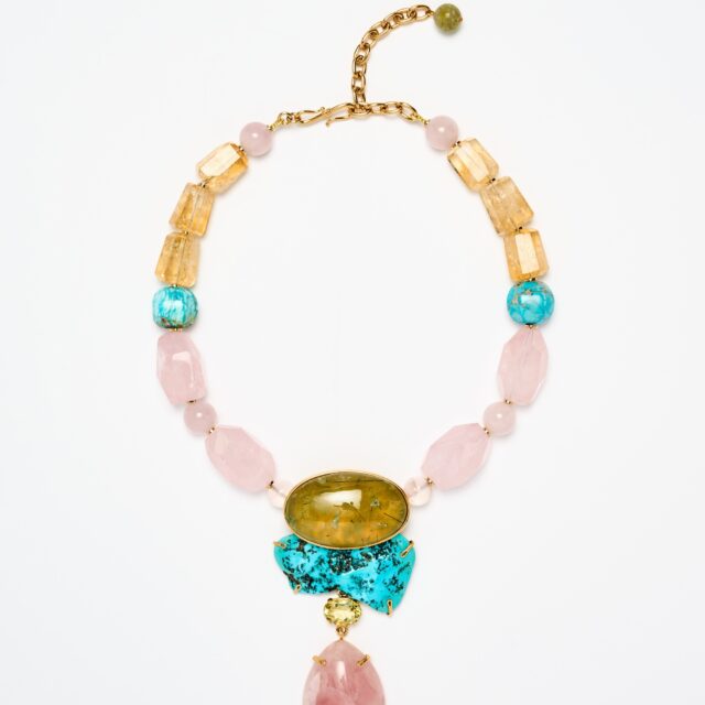 COLLIER TURQUOISE QUARTZ ROSE .