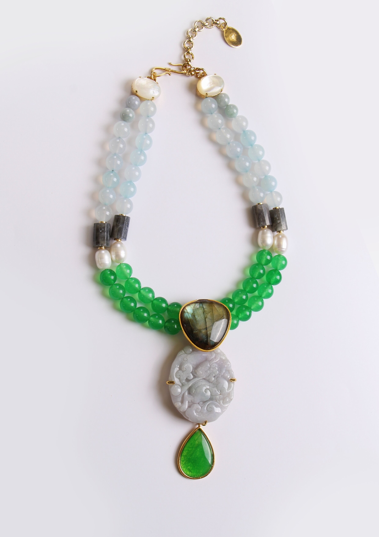 PU2-06-.-1 NECKLACE JADE ET LABRADORITE .