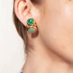 boucles d'oreilles clips bijoux fantaisie aventurine et malachite gems portée close